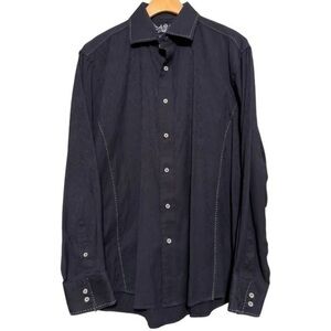 Zagiri Men’s Size L Midnight Navy Blue Patterned Fold Cuff Button Down Shirt